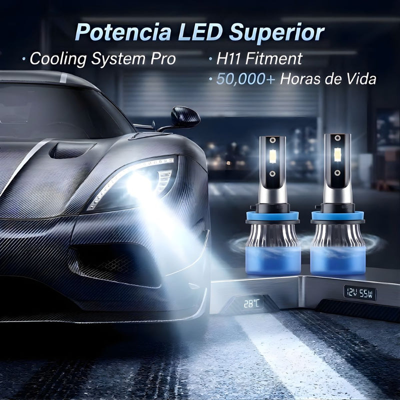 Bombillos LED Automotrices de Alta Potencia Luces LED H11 Para Auto. Repuesto De Focos Para Auto. Bombillo Para Faro Delantero. Luz Blanca. Plug & Play.  ( se vende por unidad) No par