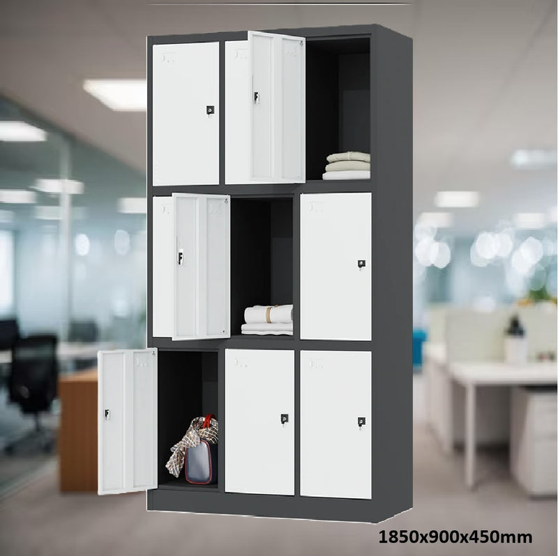 Locker Casilleros metálicos de 9 casillas 3 niveles con cerradura de llave 1850x900x450mm