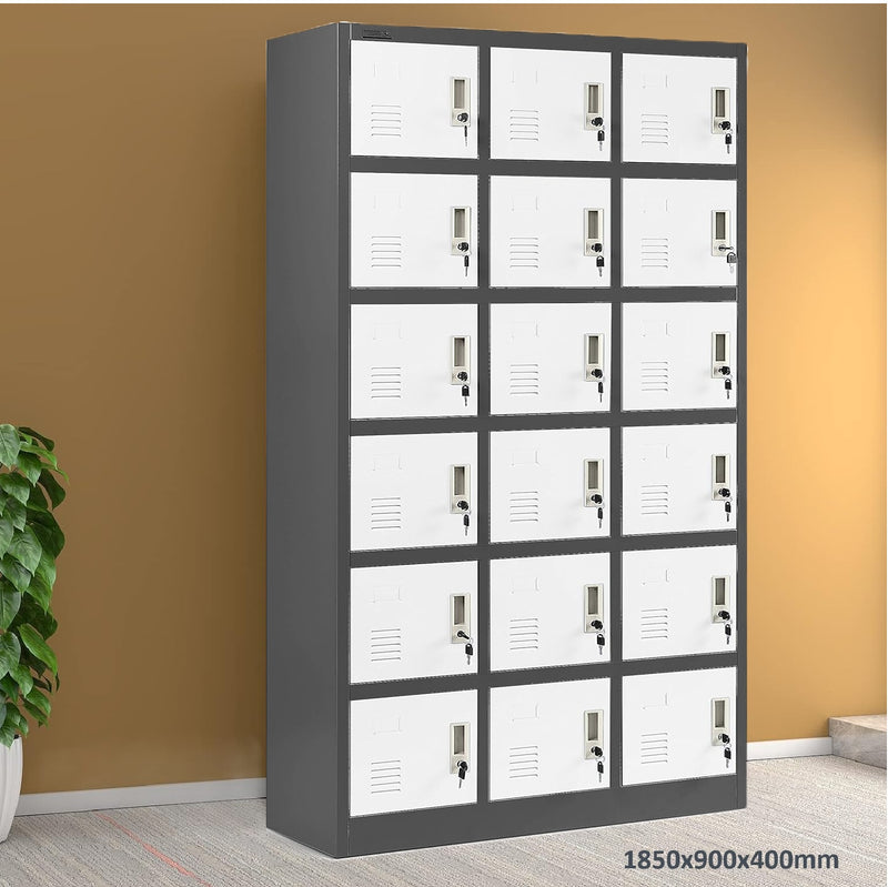 Locker Casilleros metálicos de 18 casillas 6 niveles con cerradura de llave 1850x900x450mm