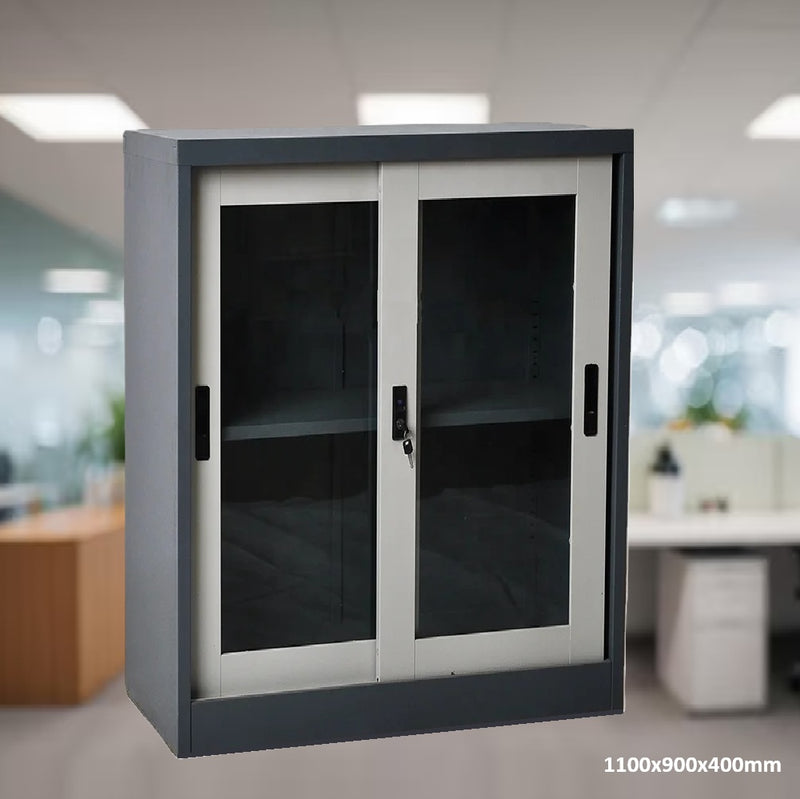 Gabinete armado estructura plegable dos repisas con puerta corredera de vidrio 1100X900X400mm