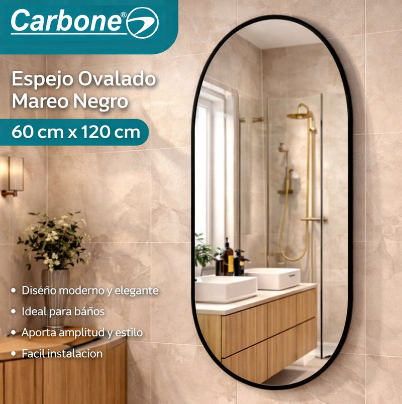 Espejo Ovalado Marco Negro 60 cm x 120 cm