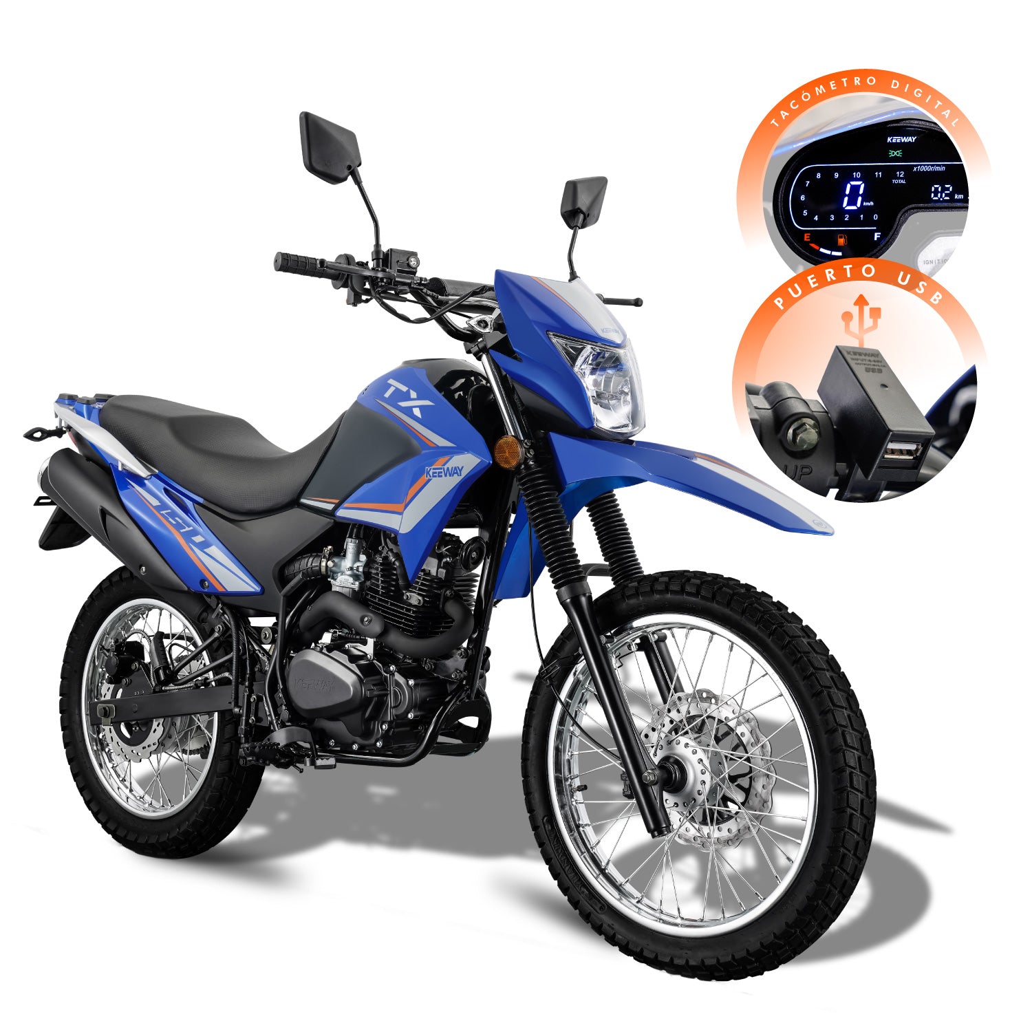 Keeway TX150. 150cc  Motor Monocilindro enfriado por aceite Carburador. 2 valvulas.