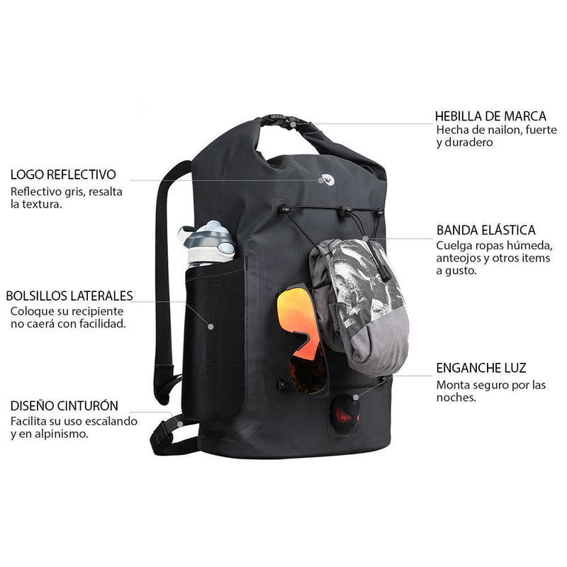 Bolso Dry Bag 100% Impermeable 25L Negro Rhinowalk