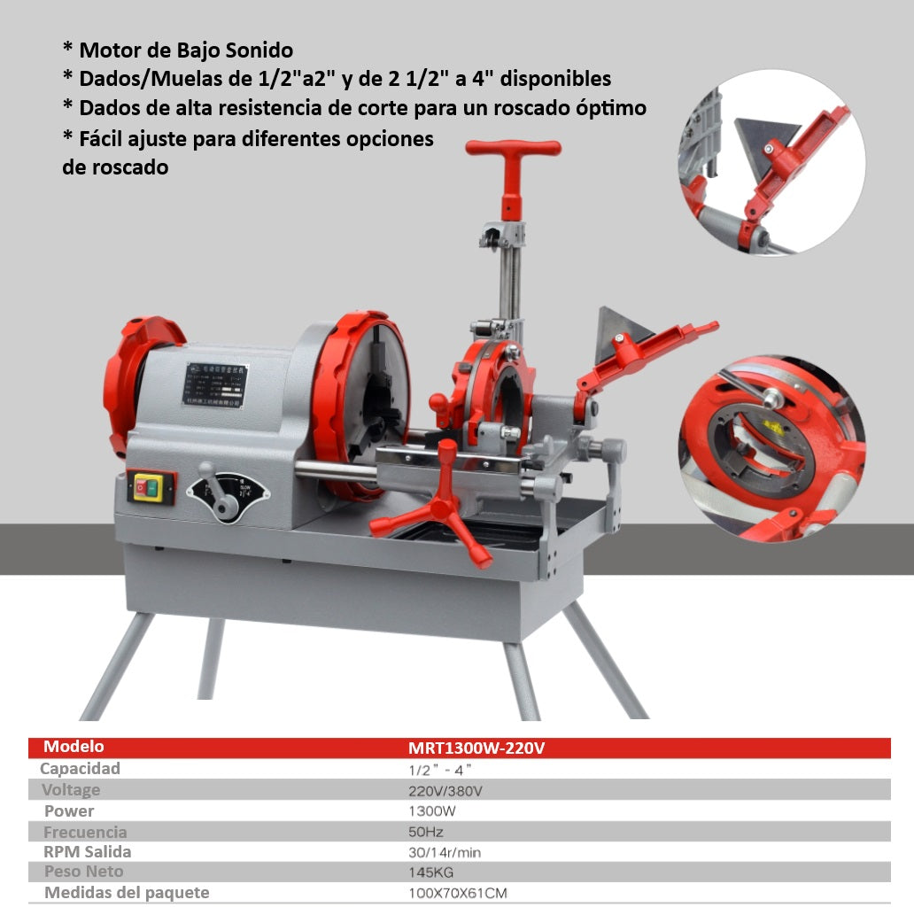 Máquina roscadora de tubo automática 1/2" a 4" 1300W/220V-60Hz