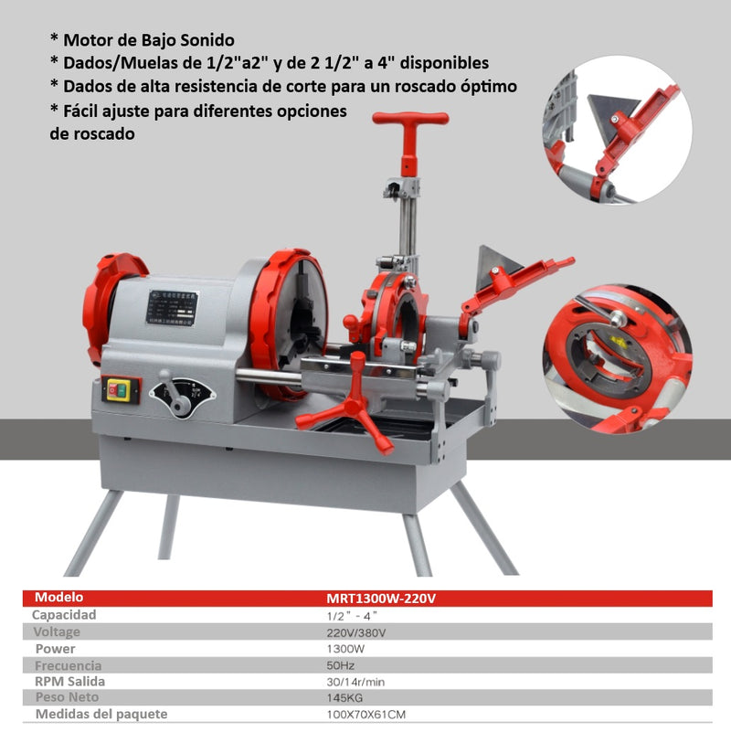 Máquina roscadora de tubo automática 1/2" a 4" 1300W/220V-60Hz