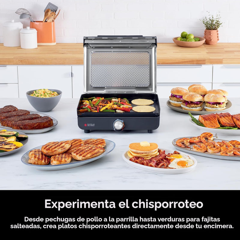Plancha Y Parrilla Eléctrica De Interior Ninja Sizzle. 2 En 1 Con Placas Intercambiables Antiadherentes De 14 Pulgadas.