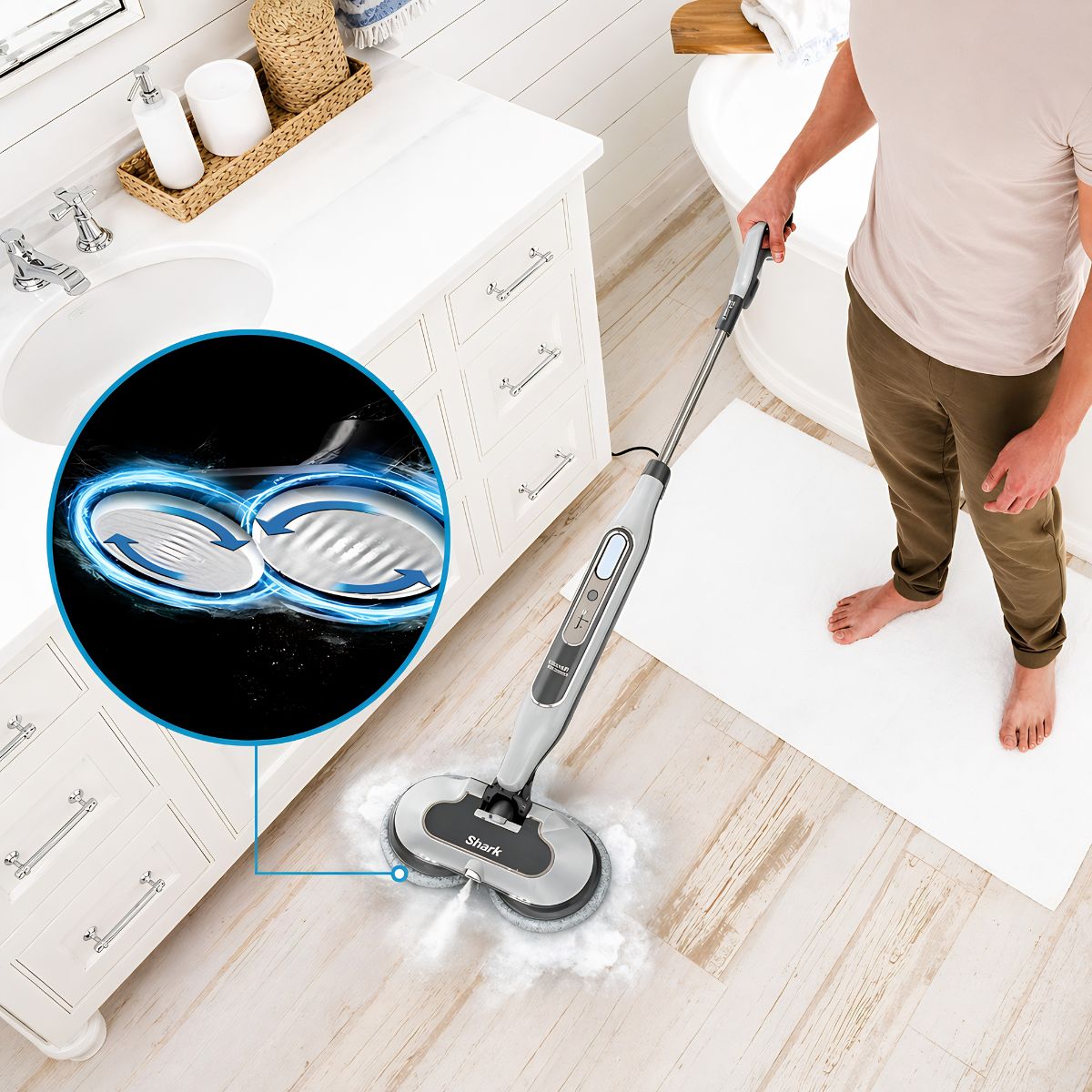 Limpiador a vapor Eléctrico Shark Steam & Scrub 120V. Limpieza Y Desinfección Con Vapor y Cepillos Giratorios Para Pisos. Incluye 2 almohadillas de microfibra.