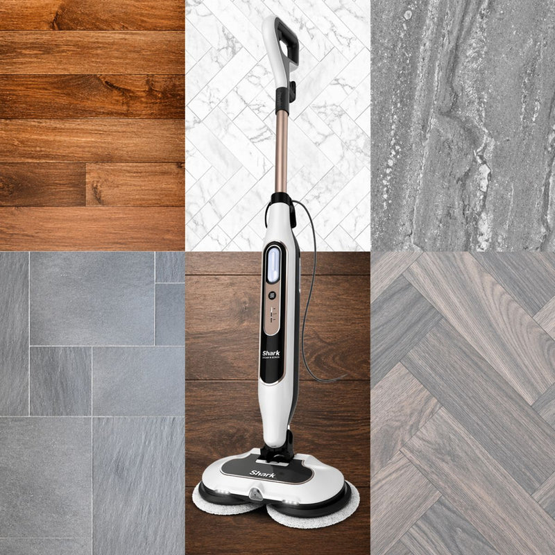 Limpiador a vapor Eléctrico Shark Steam & Scrub 120V. Limpieza Y Desinfección Con Vapor y Cepillos Giratorios Para Pisos. Incluye 2 almohadillas de microfibra.