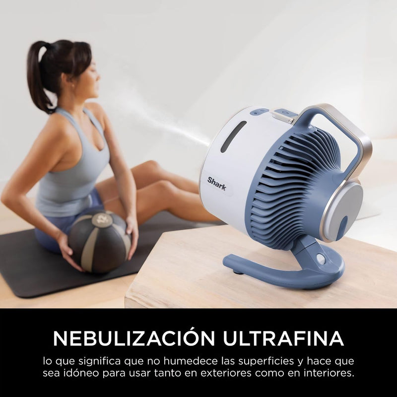 Ventilador Portátil Shark FlexBreeze HydroGo con Nebulizador. Abanico Inalámbrico, Recargable IPX5 para Interior y Exterior.