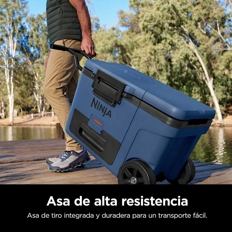 Cooler Ninja FrostVault de 45QT con ruedas. Hielera térmica con Dry Zone, gaveta inferior y alta conservación de frío. Color Azul.