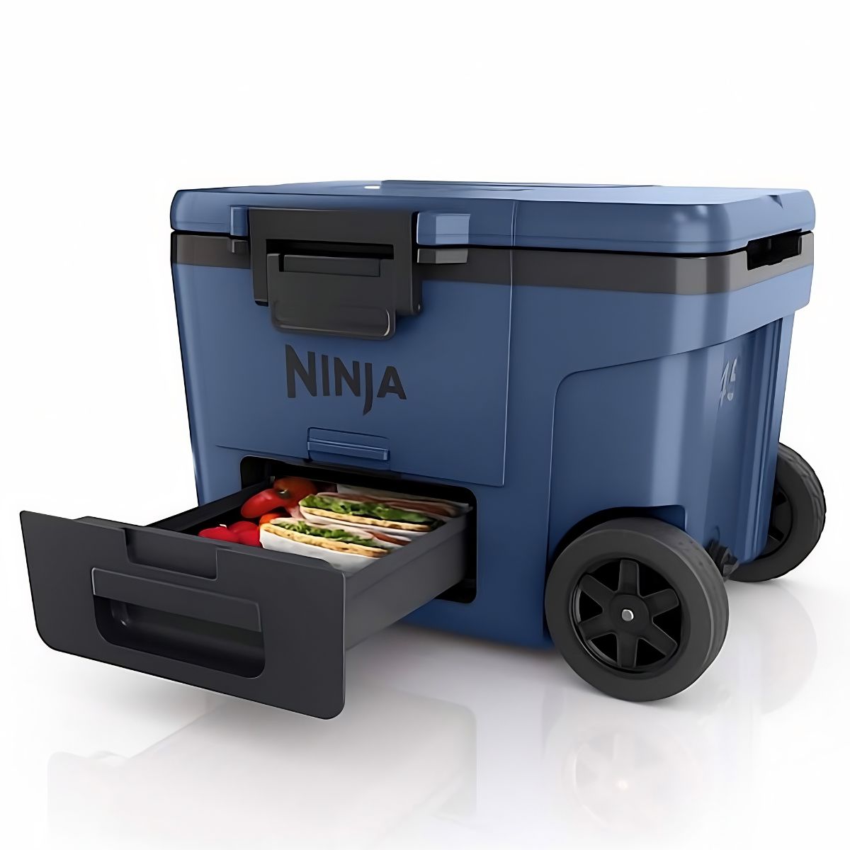 Cooler Ninja FrostVault de 45QT con ruedas. Hielera térmica con Dry Zone, gaveta inferior y alta conservación de frío. Color Azul.