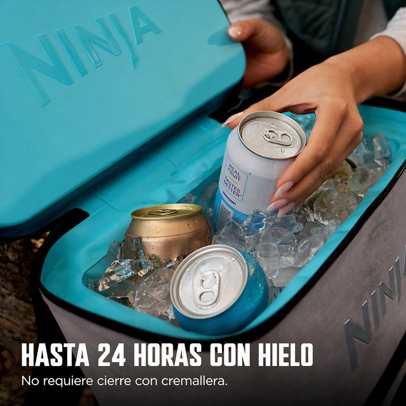 Mochila Cooler Ninja FrostVault Go para 24 Latas con Zona DryZone. Nevera Portátil Térmica. Color beige.