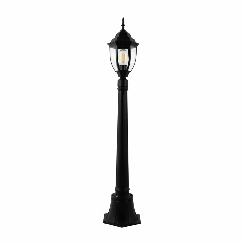 Lámpara Exterior de Poste Bolardo Tipo Farol Negro 1XE27 170x1100mm Ideal para Jardines, Patios y Entradas. Diseño Clásico para Iluminación Exterior. Luminaria Tipo Poste para Exterior con Farol.