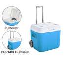 Cooler portátil 52L con ruedas azul/blanco, aislamiento térmico antifugas para camping y picnic  Hielera  52.8 cm × 41.5 cm × 48.0 cm