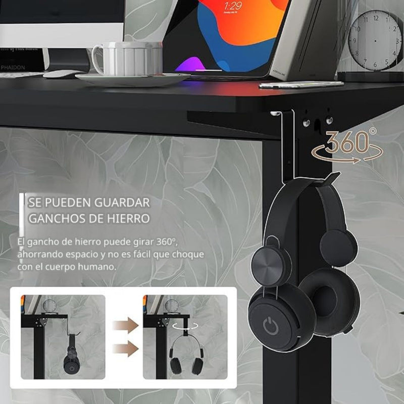 Mesa de pie ergonómica ajustable en altura 1200*600*15mm negro  con memoria y accesorios. Escritorio eléctrico