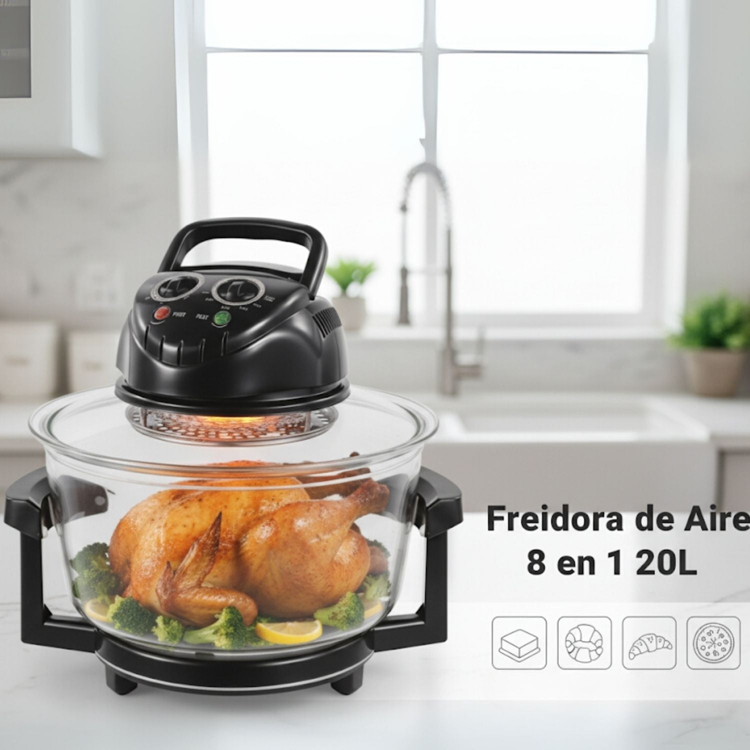 Air Fryer 8 en 1 20L 3500W  Horno halógeno multifunción para asar, hornear y freír sin aceite