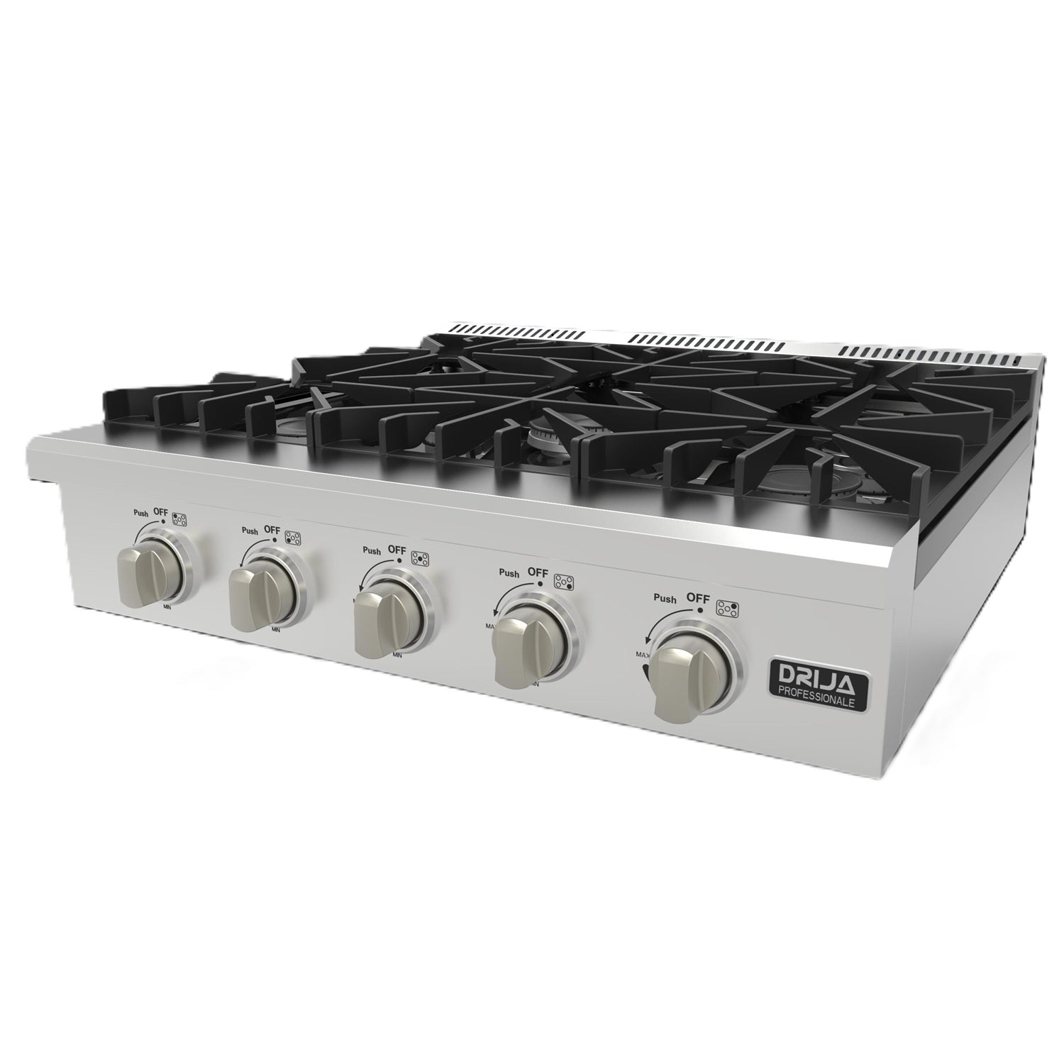 Estufa empotrable a gas Potenza 76. Color Inox