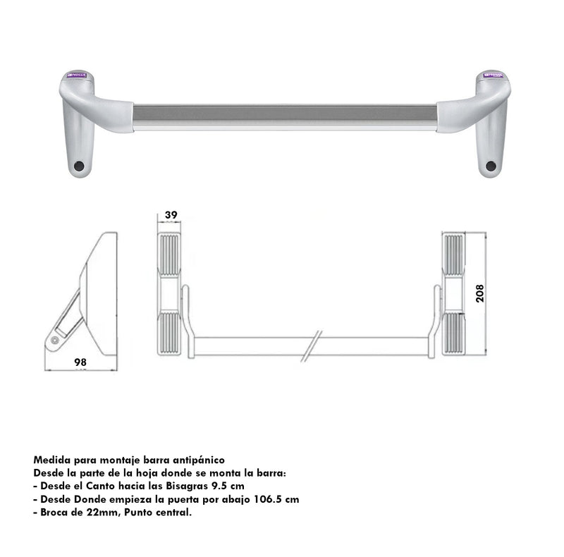 Barra Antipanico SR970 para cerraduras cortafuego de embutir PP011