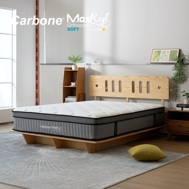 Colchones Ortopédicos  Firmeza 6 Carbone Max Rest  Empacados Al Vacío Pillow Top Colchón Calidad Hotelera Memory Foam Con Resortes 35Cm Espesor (13.7")