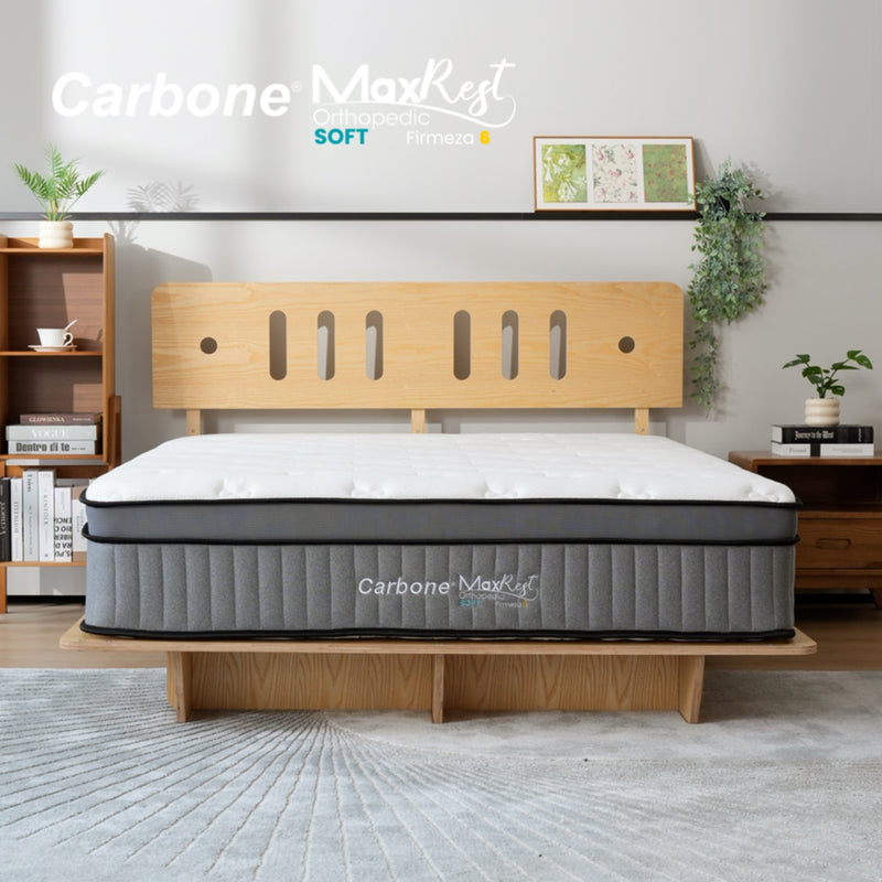 Colchones Ortopédicos  Firmeza 6 Carbone Max Rest  Empacados Al Vacío Pillow Top Colchón Calidad Hotelera Memory Foam Con Resortes 35Cm Espesor (13.7")
