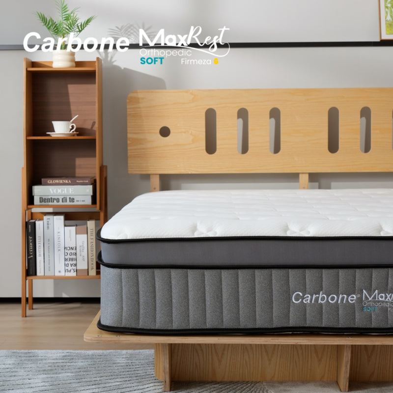 Colchones Ortopédicos  Firmeza 6 Carbone Max Rest  Empacados Al Vacío Pillow Top Colchón Calidad Hotelera Memory Foam Con Resortes 35Cm Espesor (13.7")