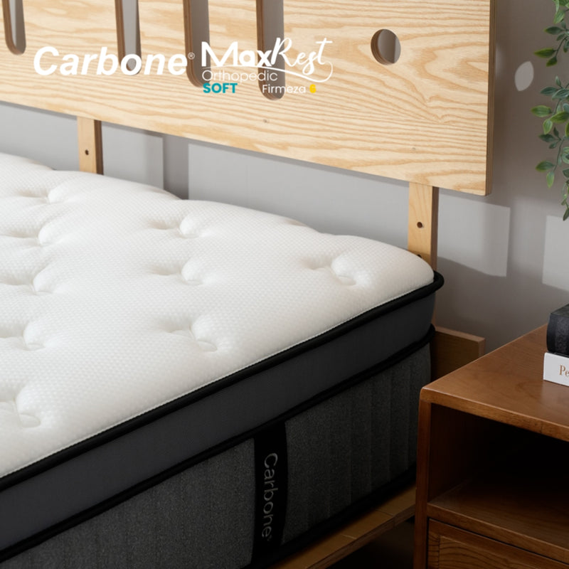 Colchones Ortopédicos  Firmeza 6 Carbone Max Rest  Empacados Al Vacío Pillow Top Colchón Calidad Hotelera Memory Foam Con Resortes 35Cm Espesor (13.7")