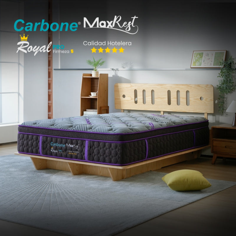 Colchones Royal 5 Star Hotel  Firmeza 5 Carbone Max Rest Empacados Al Vacío Pillow Top Colchón Calidad Hotelera Memory Foam Con Resortes 35Cm Espesor (13.7")