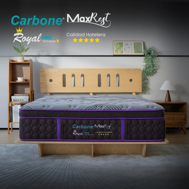 Colchones Royal 5 Star Hotel  Firmeza 5 Carbone Max Rest Empacados Al Vacío Pillow Top Colchón Calidad Hotelera Memory Foam Con Resortes 35Cm Espesor (13.7")