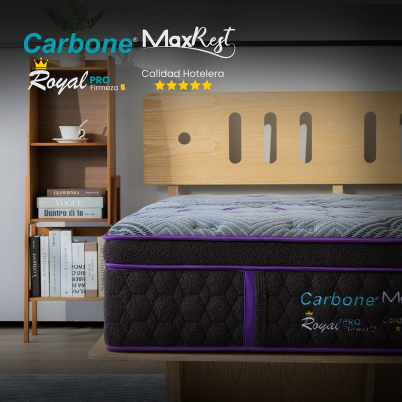 Colchones Royal 5 Star Hotel  Firmeza 5 Carbone Max Rest Empacados Al Vacío Pillow Top Colchón Calidad Hotelera Memory Foam Con Resortes 35Cm Espesor (13.7")