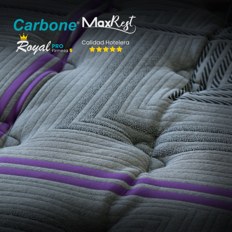 Colchones Royal 5 Star Hotel  Firmeza 5 Carbone Max Rest Empacados Al Vacío Pillow Top Colchón Calidad Hotelera Memory Foam Con Resortes 35Cm Espesor (13.7")