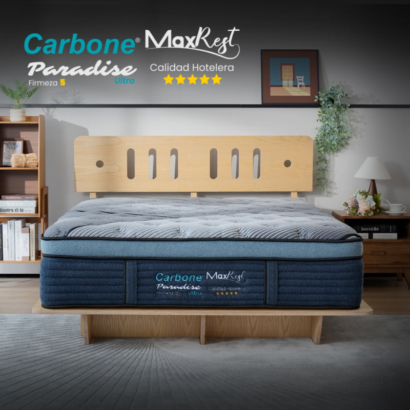 Colchones Paradise Ultra 5 Star Hotel  Firmeza 5 Carbone Max Rest Empacados Al Vacío Pillow Top Colchón Calidad Hotelera Memory Foam Con Resortes 35Cm Espesor (13.7")