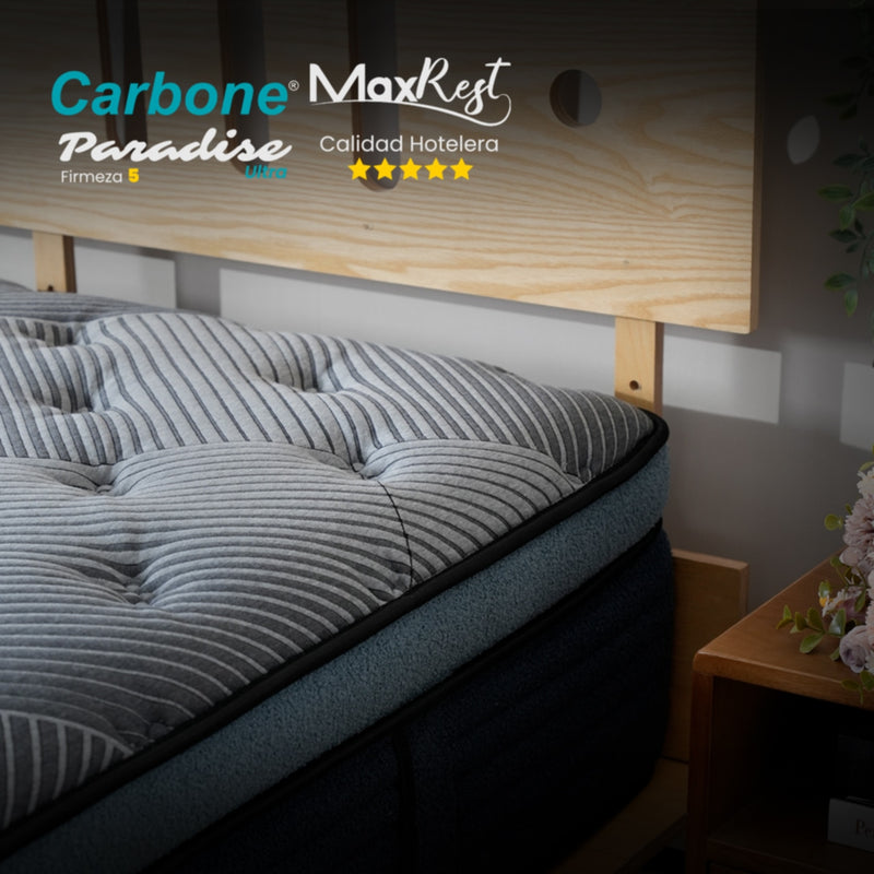 Colchones Paradise Ultra 5 Star Hotel  Firmeza 5 Carbone Max Rest Empacados Al Vacío Pillow Top Colchón Calidad Hotelera Memory Foam Con Resortes 35Cm Espesor (13.7")