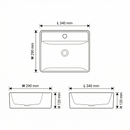 Lavamanos Chico de Sobreponer con perforación de grifo Rectangular 34x29x12 cm Cerámica Sanitaria Premium, Diseño Moderno