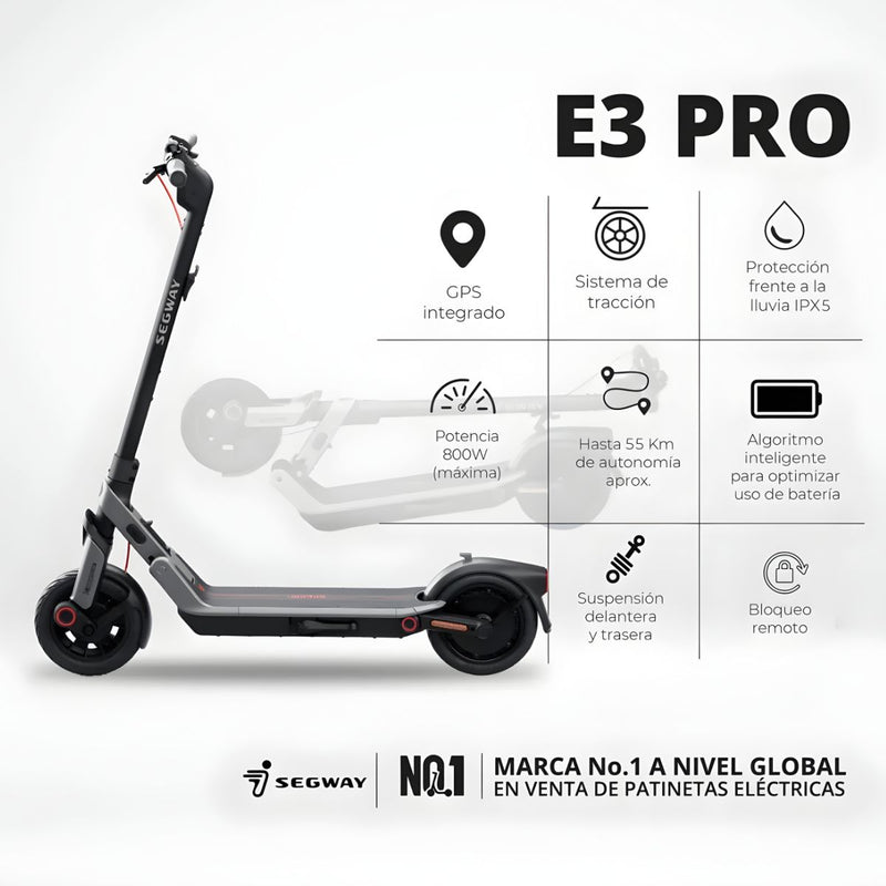 Scooter Segway Ninebot E3 Pro. Monopatín Eléctrico. Autonomía Hasta 55 Km.
