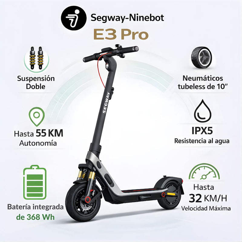 Scooter Segway Ninebot E3 Pro. Monopatín Eléctrico. Autonomía Hasta 55 Km.
