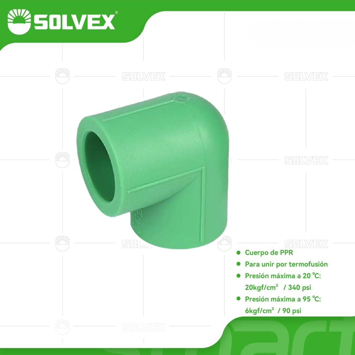 Codos PPR 90°. Conectores Termofusión Para Agua Fría y Caliente. Alta Presión.