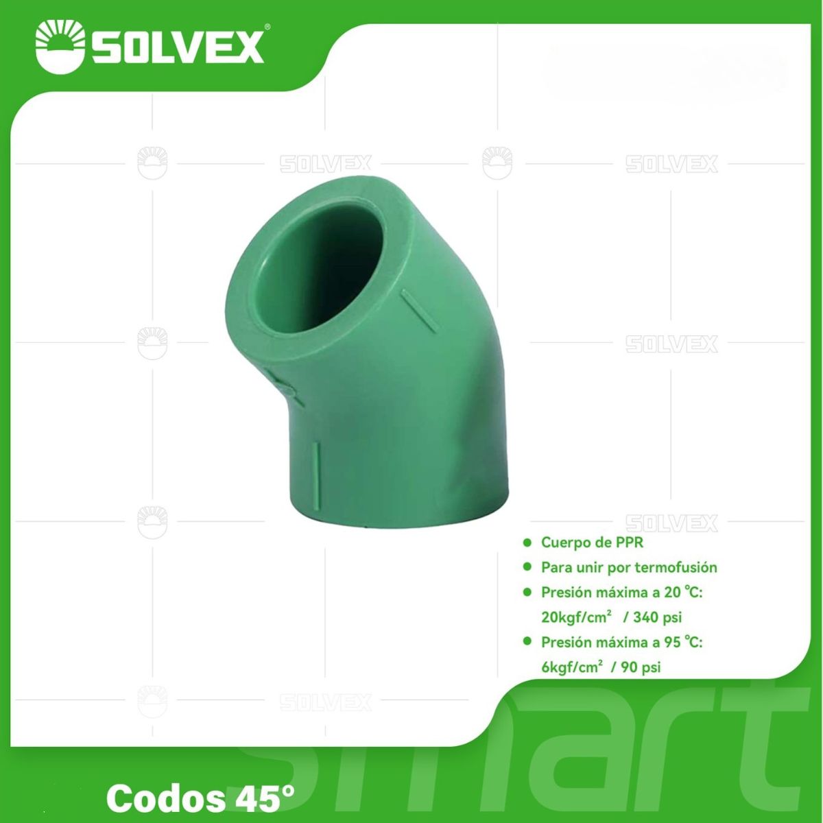 Codos PPR 45°. Conexiones Termofusión para Tuberías de Agua.