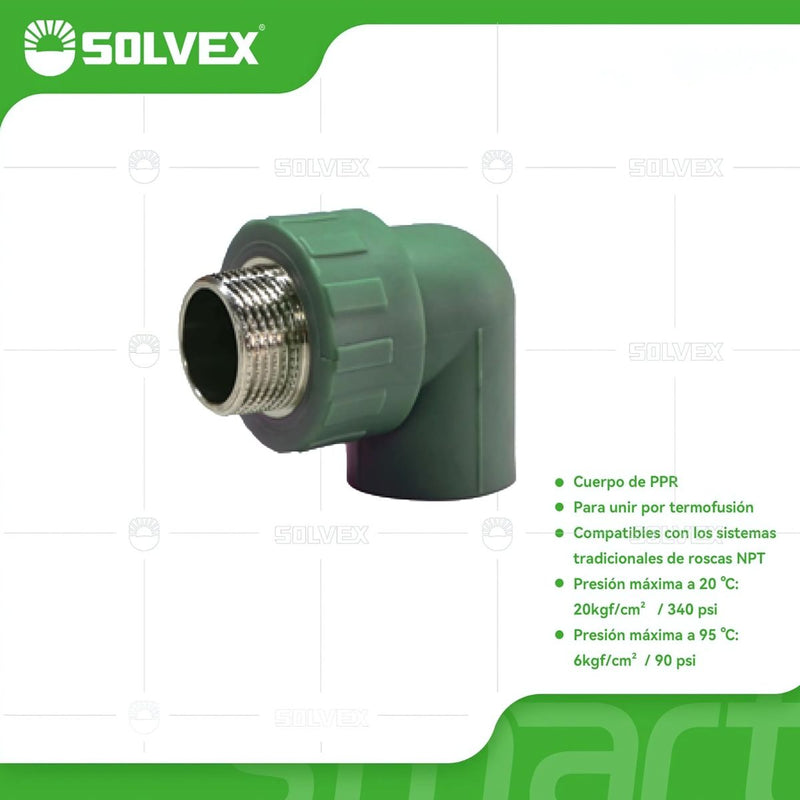 Codos PPR 90° con Rosca Macho en Acero Inoxidable. Conectores Termofusión para Agua.