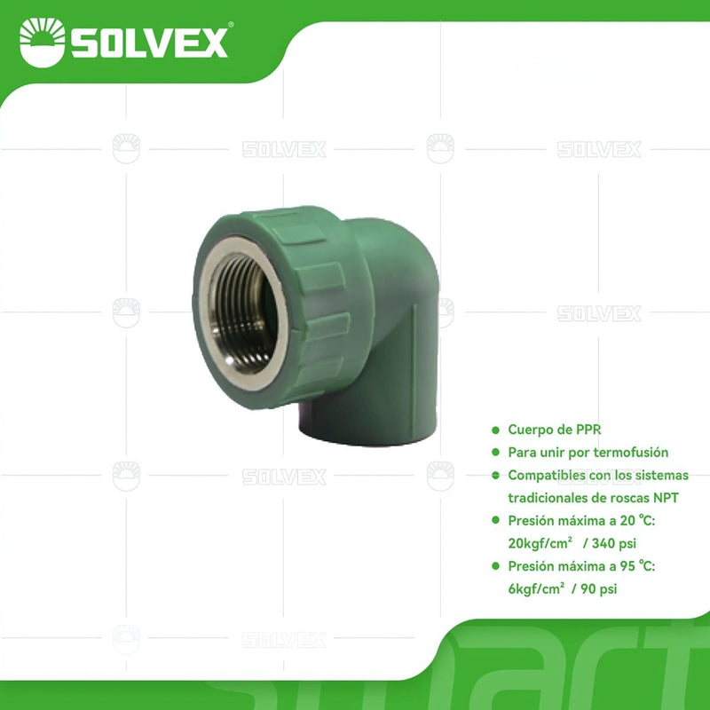 Codos PPR 90° con Rosca Hembra en Acero Inoxidable. Conectores Termofusión para Agua.