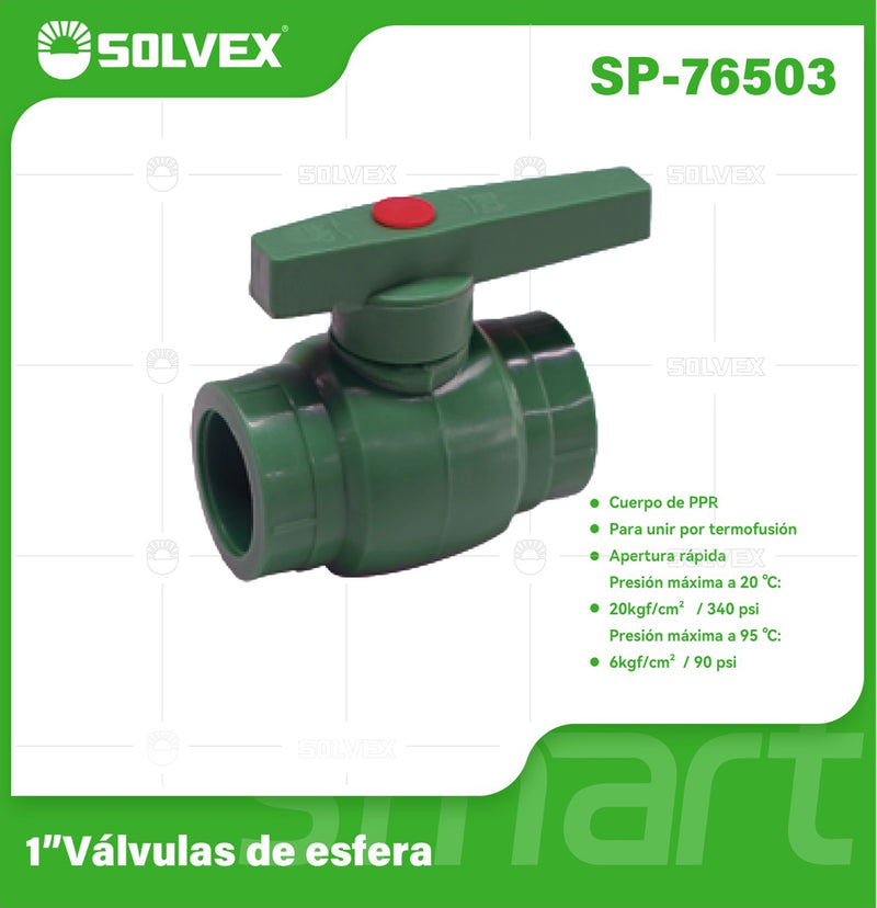 Válvula de Bola PPR 1". Conector de Esfera Termofusión para Agua. Apertura Rápida.