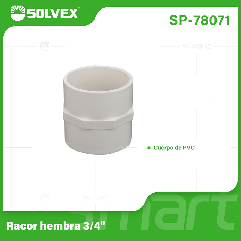Adaptador Hembra PVC 3/4". Conector Roscado para Tuberías de Agua Potable.
