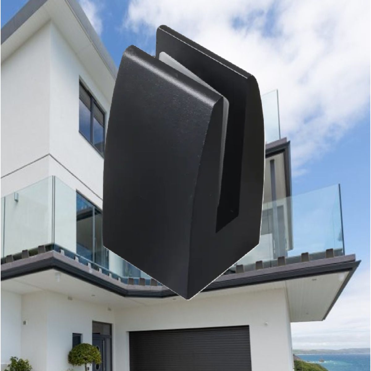 Soporte clip para barandas de vidrio 10-14 mm. Aluminio color negro satinado