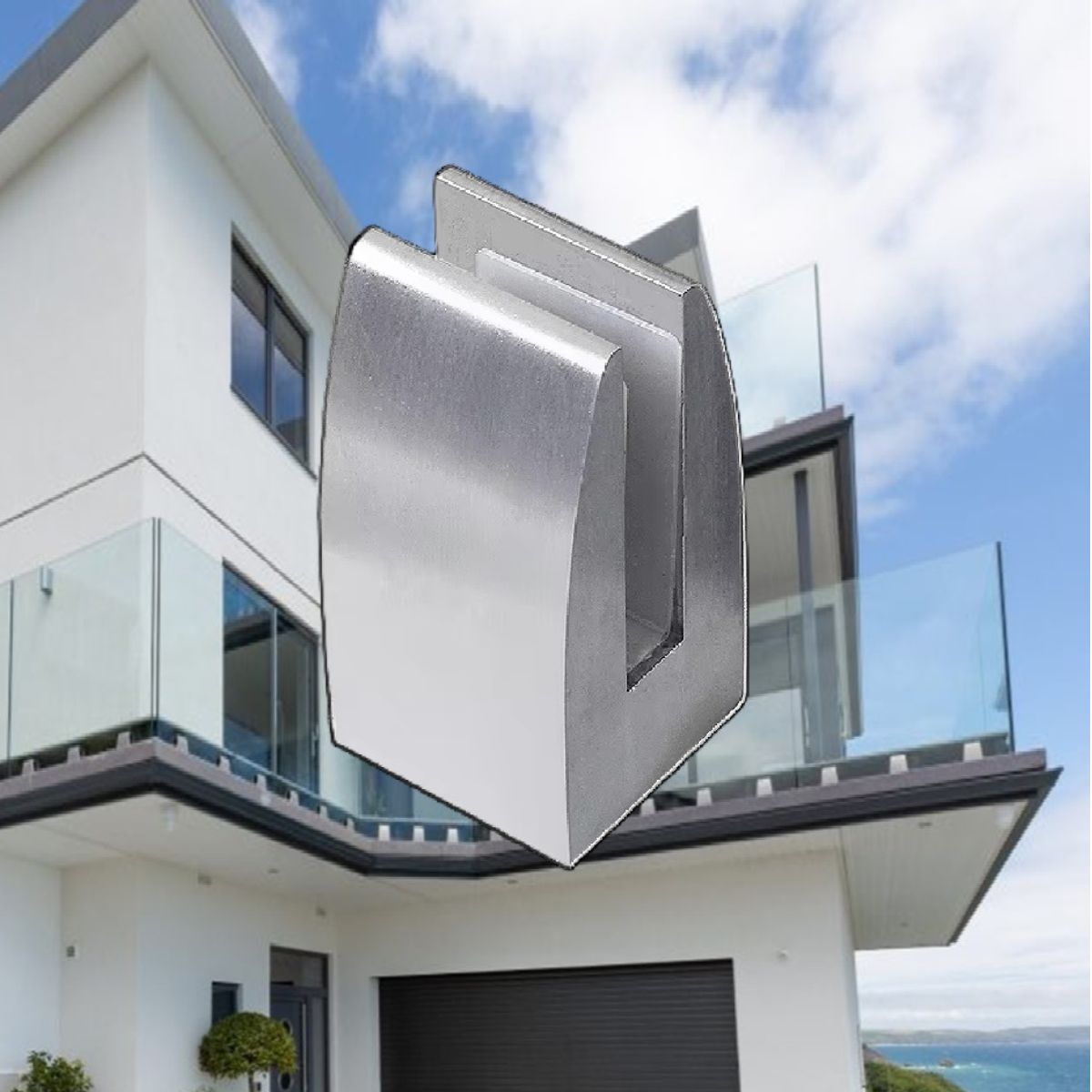 Soporte clip para barandas de vidrio 10-14 mm. Aluminio satinado