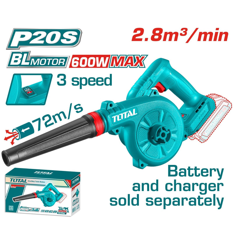 Soplador inalámbrico 20V 19500 rpm Motor sin escobillas.  3 velocidades. No incluye Batería Ni Cargador.