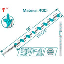 Broca Barrena 1" x 18" Acero 40Cr Vástago Hexagonal Long 14-1/2” Alta Perforación