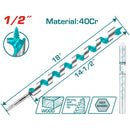 Broca Barrena 1/2" x 18" Acero 40Cr Vástago Hexagonal Long 14-1/2” Alta Perforación