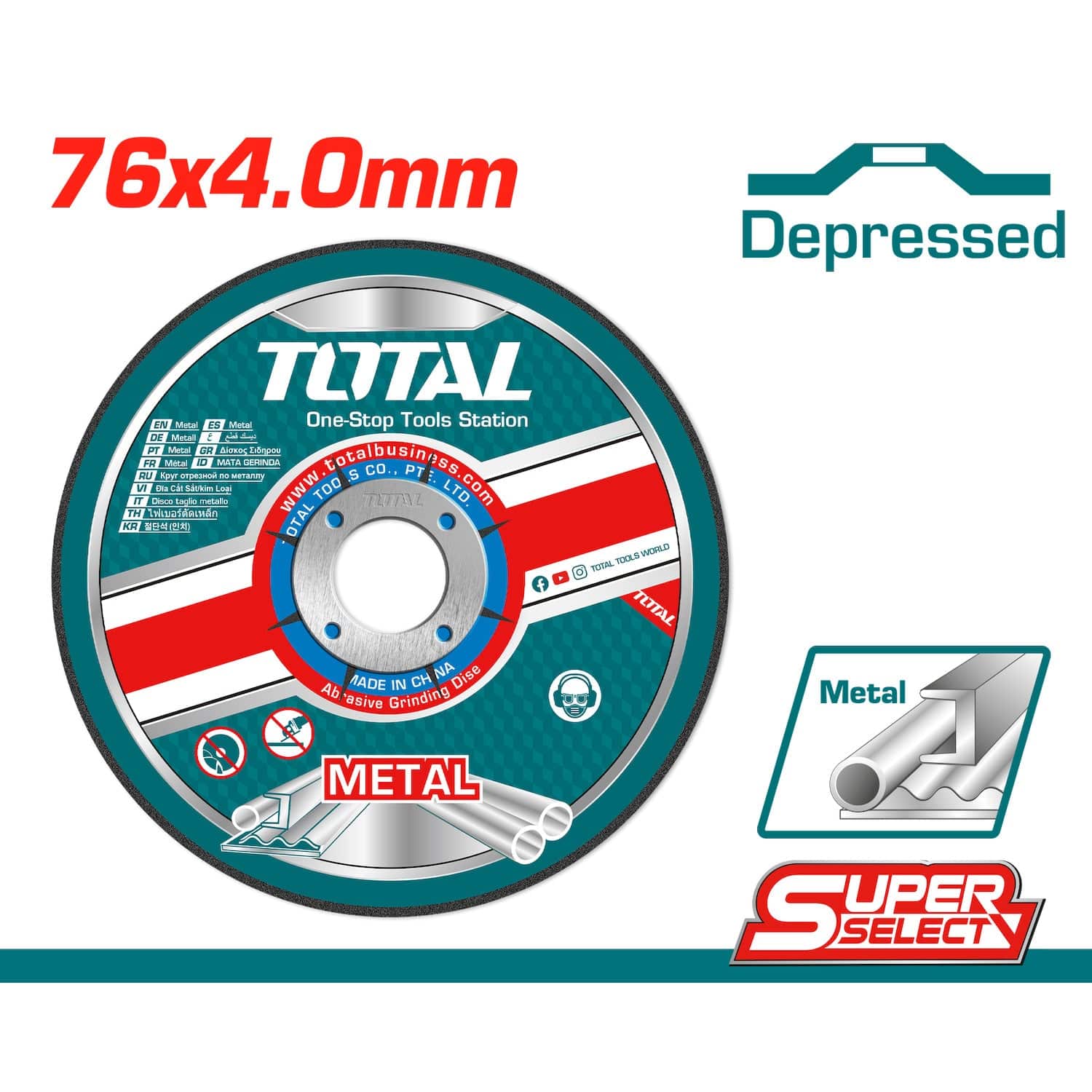 Disco De Desbaste 3" Para Metal Abrasivo. 76Mm(3")X4.0Mm(5/32")X10mm(25/64"). Centro Hundido.