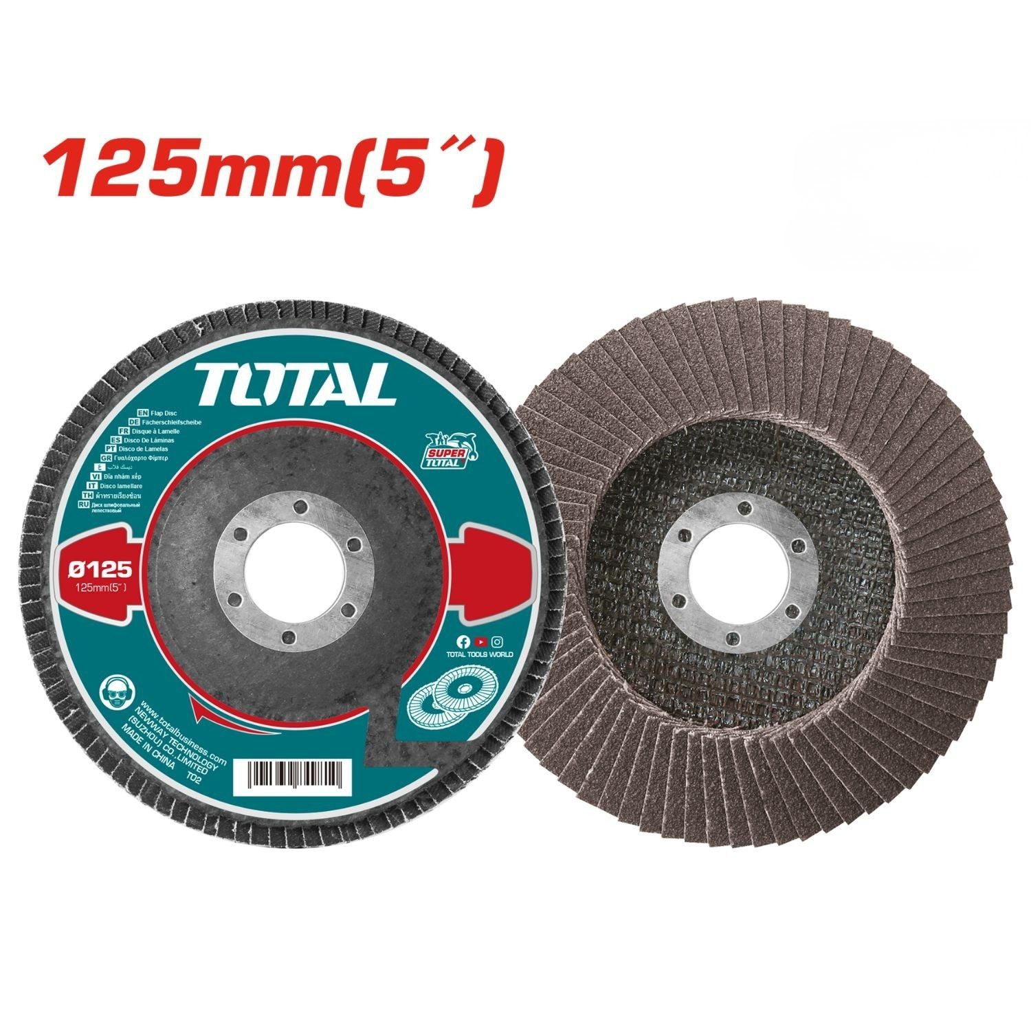 Discos flap de lija laminado 125 x 22.2 mm. Adecuado para acero de alta resistencia, acero, hierro fundido y lámina de acero.
