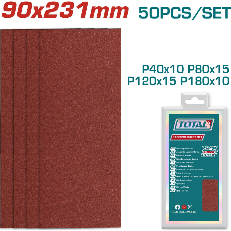 Papeles de Lija 90x231mm P40 P80 P120 P180  Adecuado para lijar madera, pared, metal y vidrio. Set de 50 piezas.