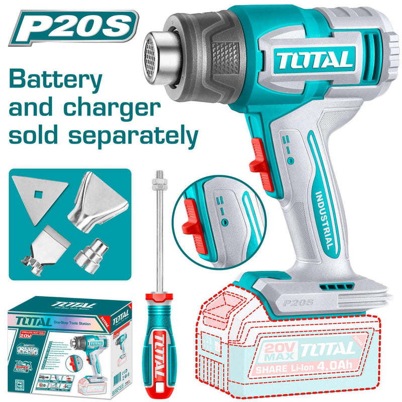 Pistola de calor Inalámbrica. 20V. 300/550°C. Batería y cargador por separado.